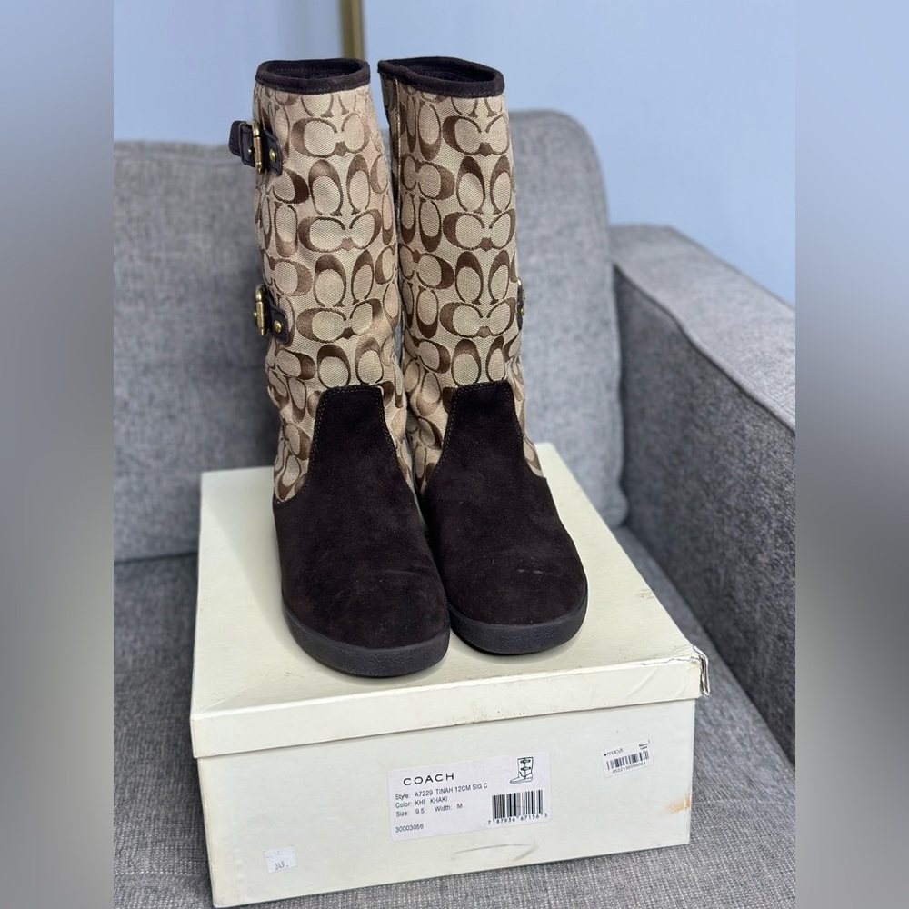 Coach Tinah Logo Boot Khaki Brown Size 9.5